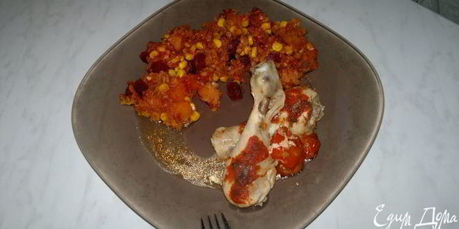 Рецепт куриных голеней из духовки, чечевичное рагу с тыквой, кукурузой и свеклой