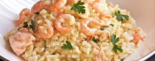 Шаг 6: ризотто с креветками и семгой