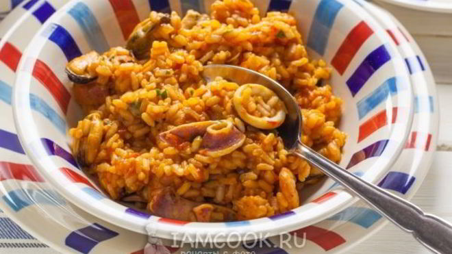 Рецепт Ризотто с морепродуктами в томатном соусе