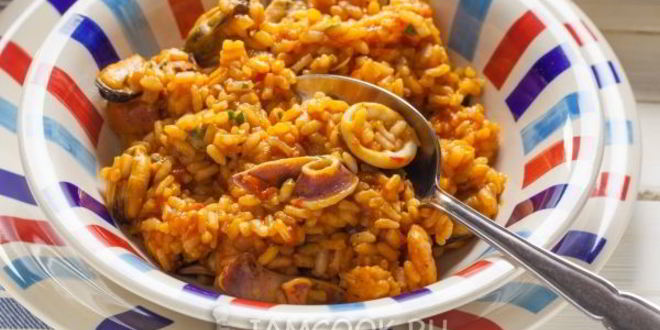 Рецепт ризотто с морепродуктами в томатном соусе