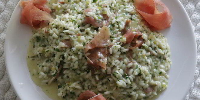 Рецепт ризотто с мятой и ветчиной