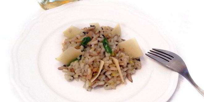 Рецепт ризотто с трюфельной пастой, белым вином и вешенками