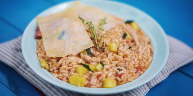 Рецепт розмаринового ризотто с испанским чоризо и курицей