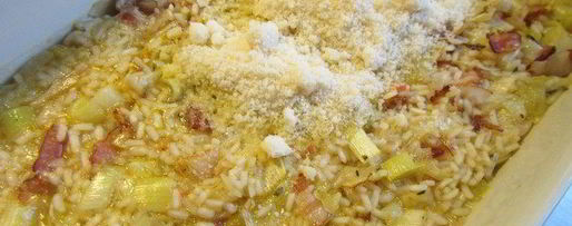 Шаг 5: запеченного в духовке ризотто с луком-пореем и панчеттой