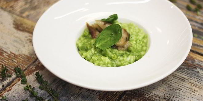 Рецепт зеленого ризотто со скумбрией