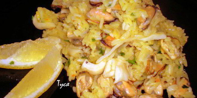 Рецепт желтого ризотто с морепродуктами