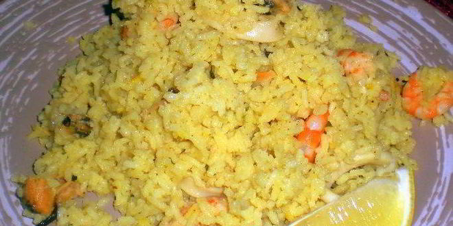 Рецепт желтого ризотто с морепродуктами