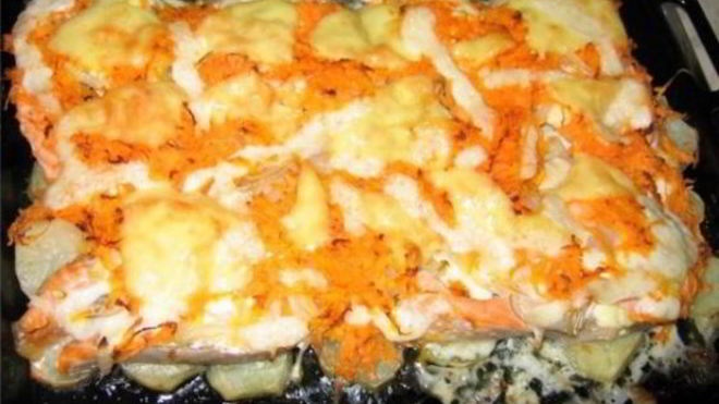 Рецепт Лосося, запеченного с картофелем и сыром
