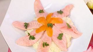 Рецепт Ошпаренной семги с нежным пюре из сельдерея с добавлением мяты