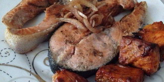 Рецепт рыбных стейков и шашлык из семги