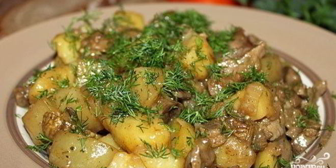 Рецепт жаркого из желудков куриных