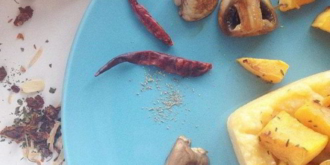 Рецепт поленты с печеной тыквой и шампиньонами