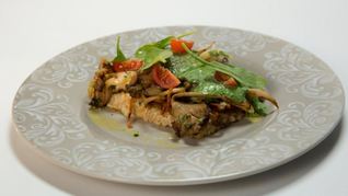 Рецепт Перловки с вешенками под соусом из шпината