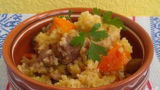 Рецепт Пшеничной каши с соевым мясом и овощами