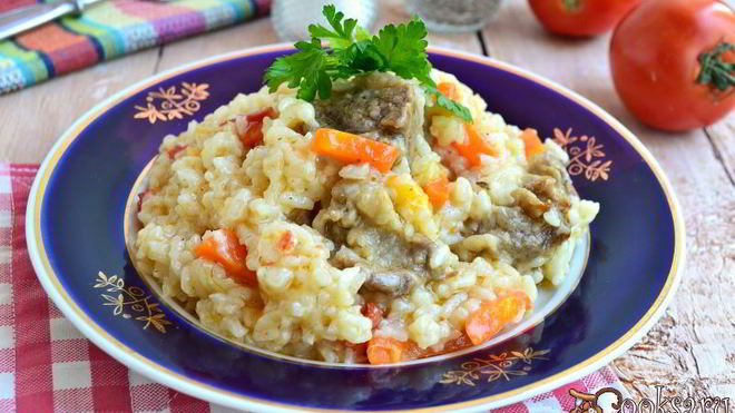 Рецепт Рисовой каши со свининой и овощами в мультиварке