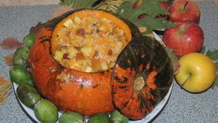 Рецепт Запеченной каши в тыкве с фруктами Райское наслаждение