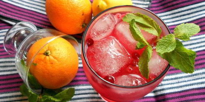 Рецепт апельсинова-брусничного холодный чай с мятой