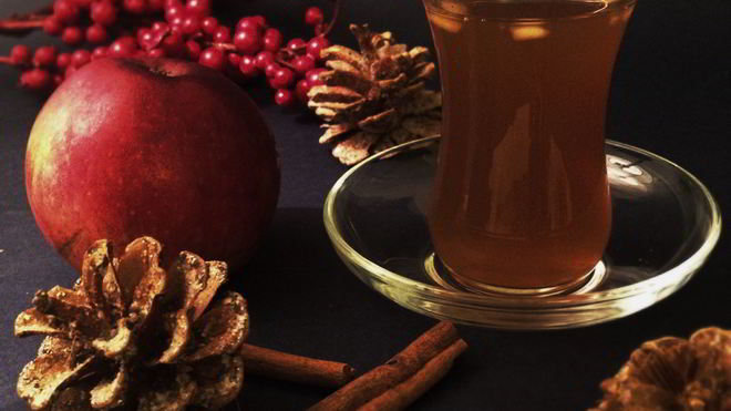 Рецепт Коричного чая с яблоком, апельсином и мятой