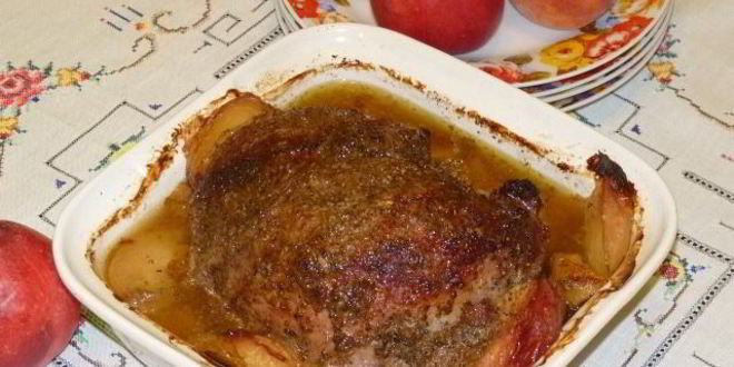 Рецепт запеченной телятины с вином и персиками