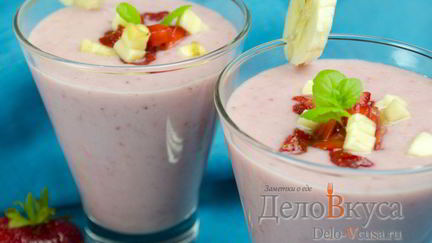 Рецепт Клубнично-бананового молочный коктейль