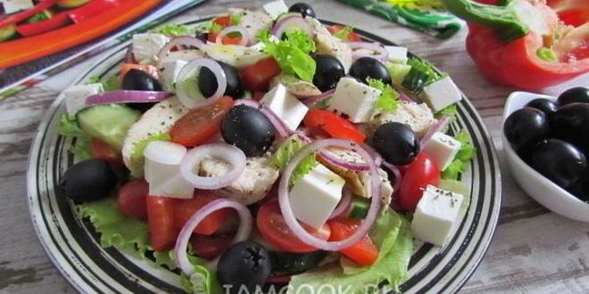 Рецепт салата греческого с курицей
