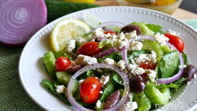 Рецепт Салата Греческого с лимонно-чесночной заправкой