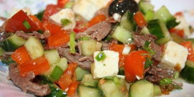 Рецепт салата греческого с мясом