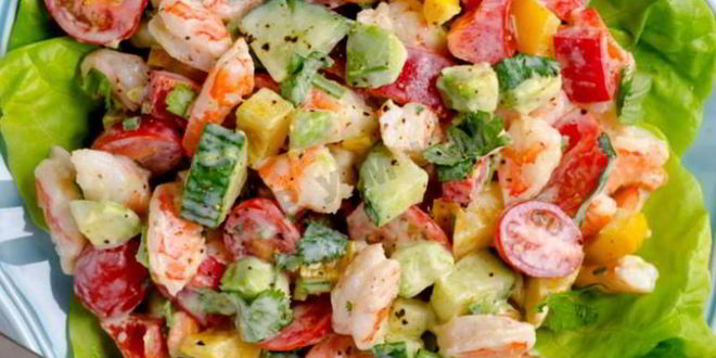 Рецепт салата из авокадо с креветками под греческим йогуртом
