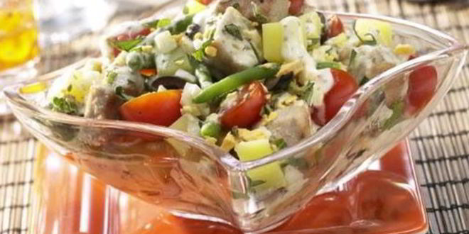 Рецепт картофельно-фасолевого салат с тунцом