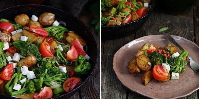 Рецепт картофельного салата с брокколи, томатами и сыром фета
