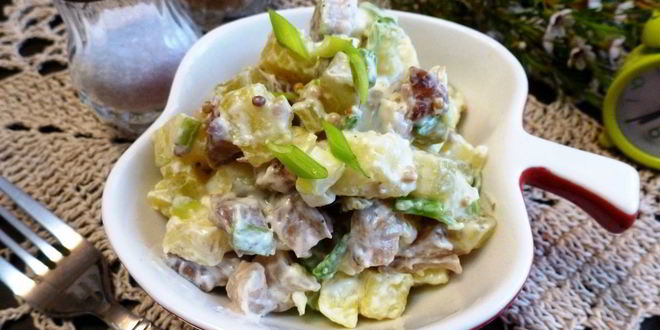 Рецепт картофельного салата с копченой рыбой