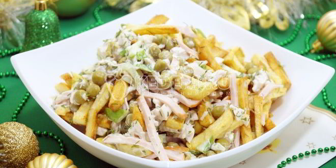 Рецепт салата с картофелем фри новогодние мотивы