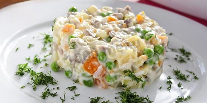 Рецепт классического оливье с мясом говядины