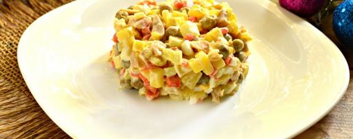 Шаг 4: оливье с кальмарами