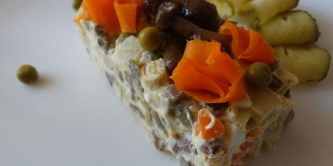 Рецепт салата оливье с грибами