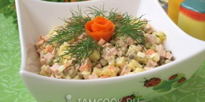 Рецепт салата оливье с колбасой