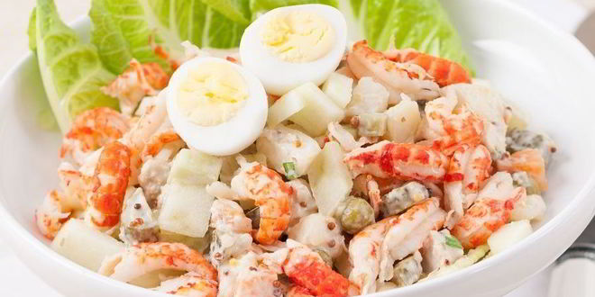Рецепт салата оливье с раковыми шейками