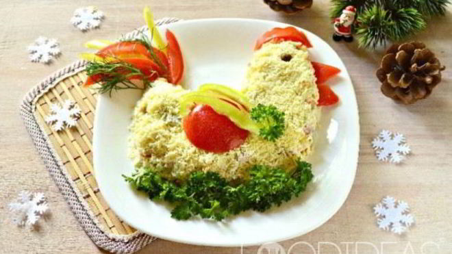 Рецепт Салата в виде петуха Оливье