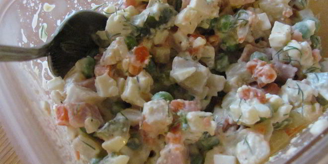 Рецепт вкусного оливье с ветчиной и горошком