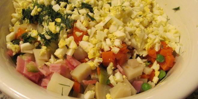 Рецепт вкусного оливье с ветчиной и горошком