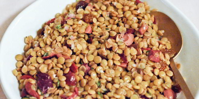 Рецепт салата из чечевицы с оливками и сладким перцем