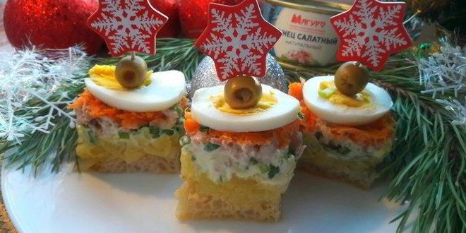 Рецепт салат-канапе мимоза с тунцом