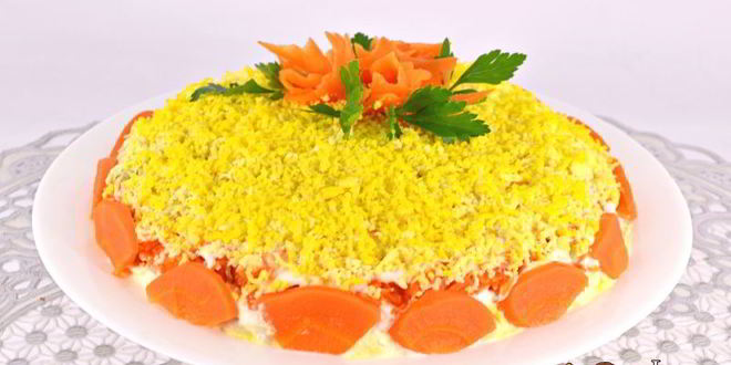 Рецепт салата мимоза с картофелем и твердым сыром