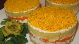 Рецепт Салата Мимоза с картошкой и сыром