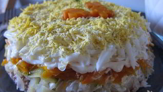 Рецепт Салата Мимоза с маринованным огурцом