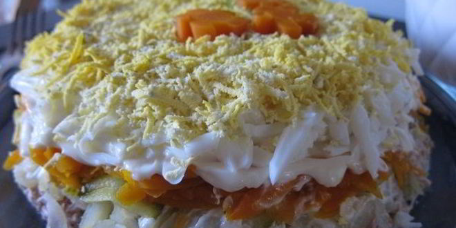 Рецепт салата мимоза с маринованным огурцом