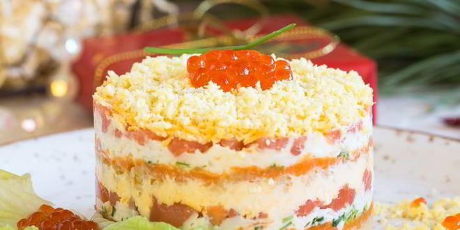 Рецепт салата мимоза с семгой