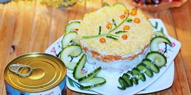 Рецепт салата мимоза с тунцом и йогуртом