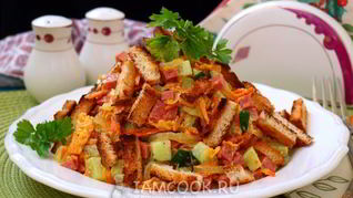 Рецепт Салата Обжорка с копченой колбасой