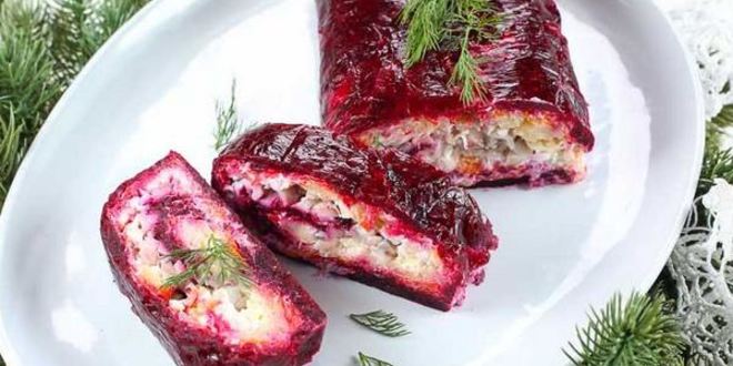 Рецепт салата-рулета сельдь под шубой с сыром